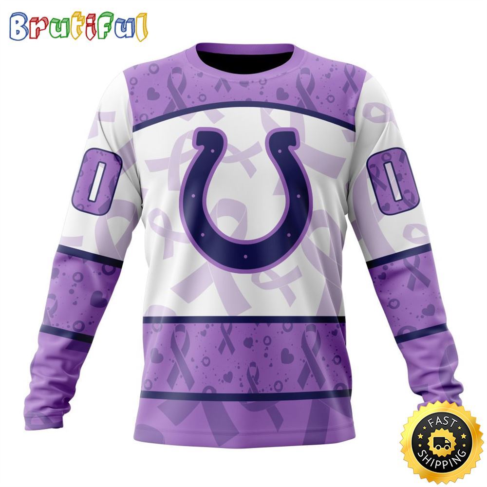 Sportswearmerch Indianapolis Colts NFL Crewneck Lavender Fights Cancer Personalized Sweater For Fan