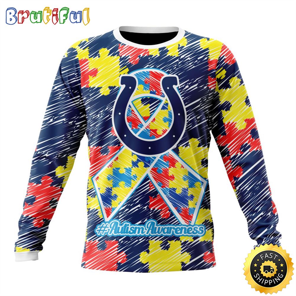 Sportswearmerch Indianapolis Colts NFL Crewneck Puzzle Autism Awareness Personalized Sweater For Fan