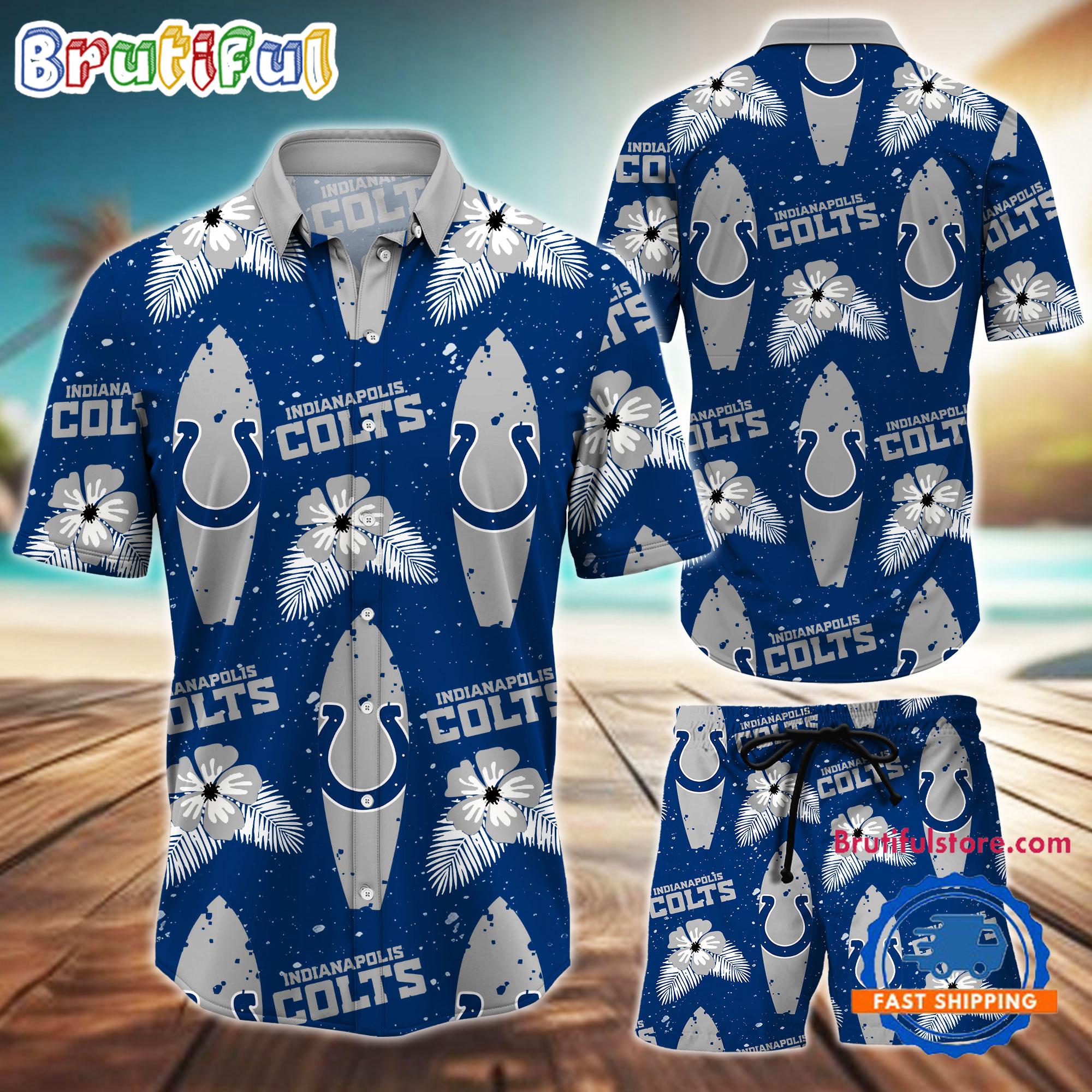 Sportswearmerch Indianapolis Colts NFL Flower Pattern Personalized Set Short Set For Fan