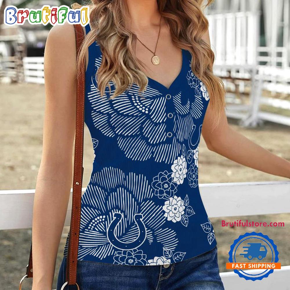 Sportswearmerch Indianapolis Colts NFL Flower Pattern Women's V-Neck Ribbed Tank Top For Fan