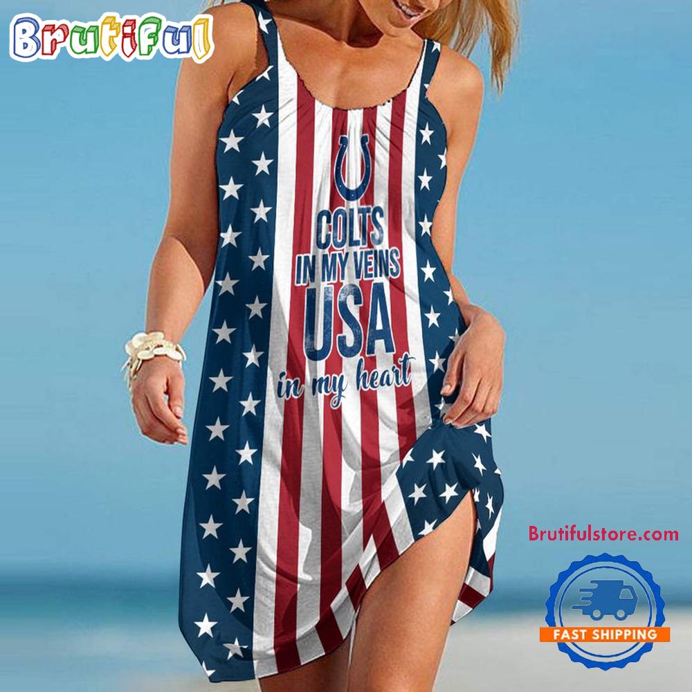 Sportswearmerch Indianapolis Colts NFL Independence Day Women's Summer Beach Dress For Fan