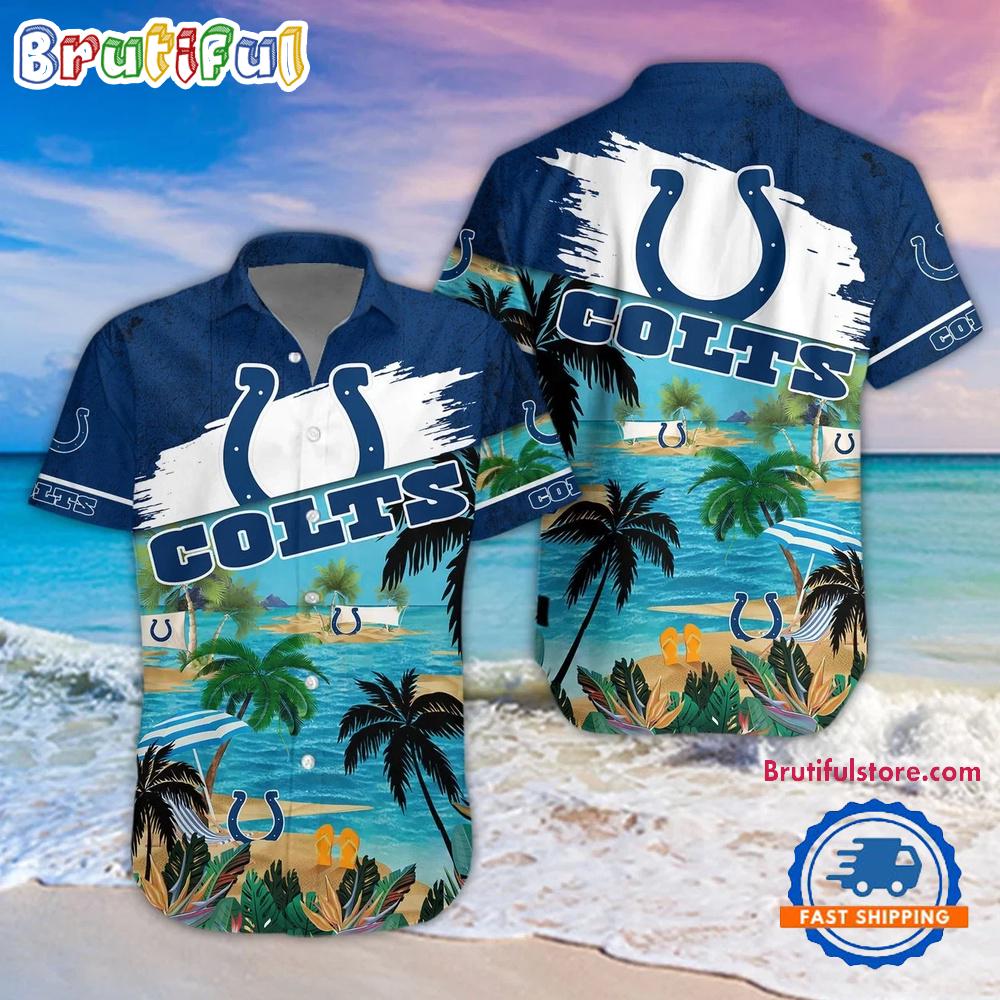 Sportswearmerch Indianapolis Colts NFL Palm Tree Summer Beach Personalized Hawaiian Shirt For Fan