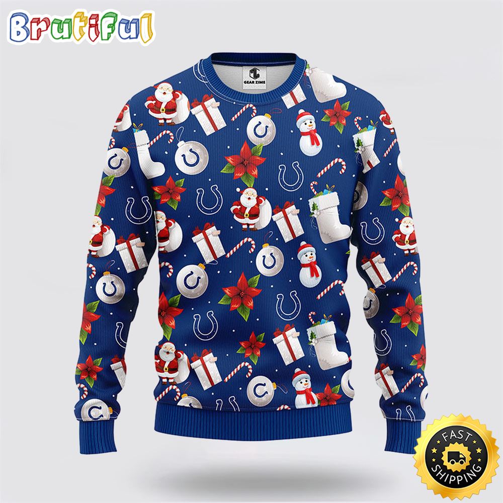 Sportswearmerch Indianapolis Colts NFL Santa Claus Snowman Ugly Christmas Sweater For Fan
