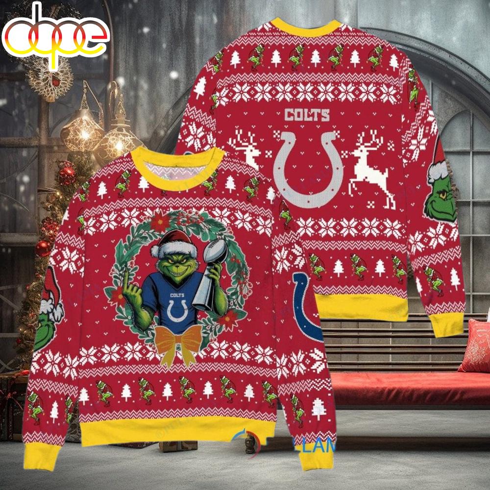 Sportswearmerch Indianapolis Colts NFL x Grinch Super Bowl Trophy Ugly Christmas Sweater For Fan