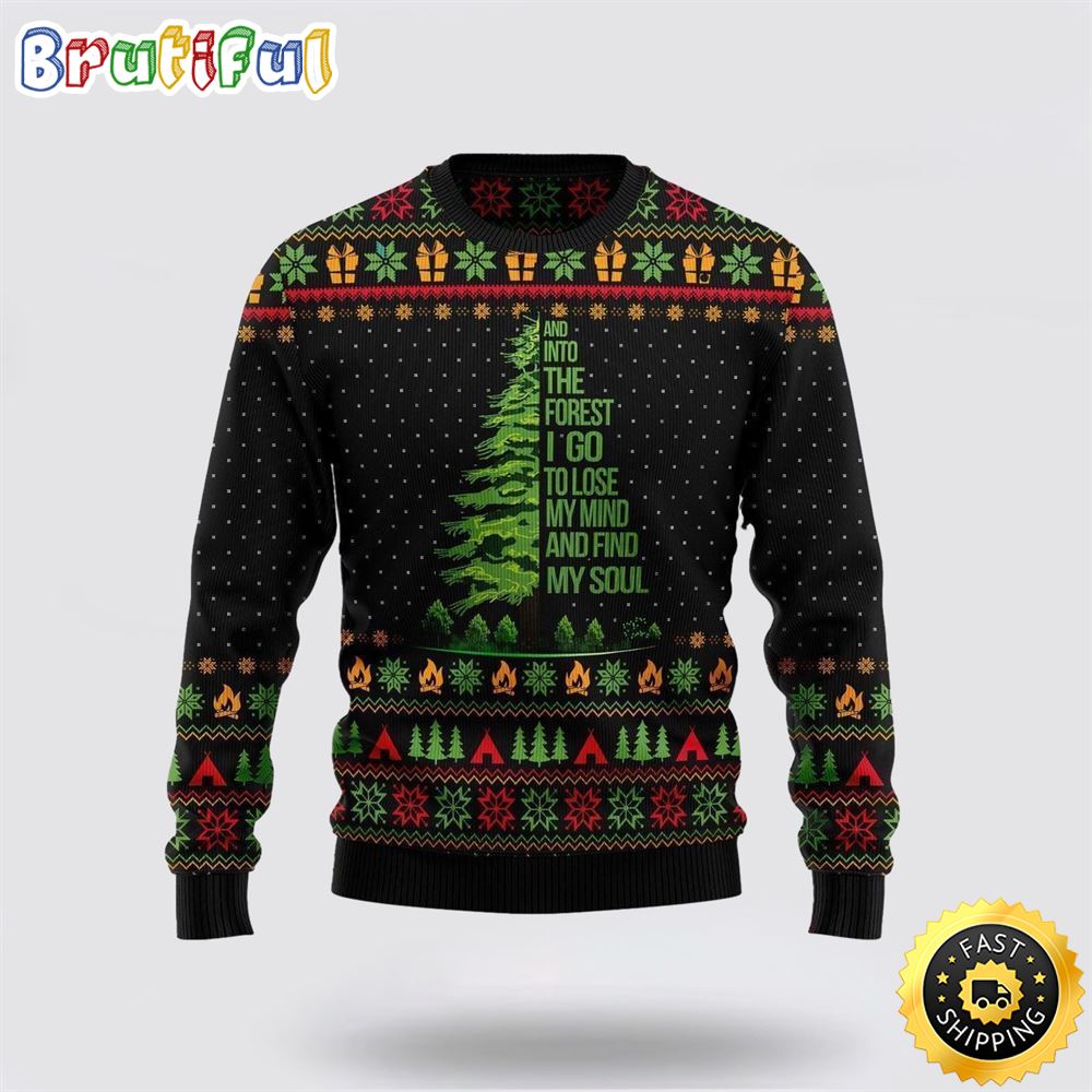 Sportswearmerch Into The Forest I Go Camping Personalized Christmas Sweater For Fan