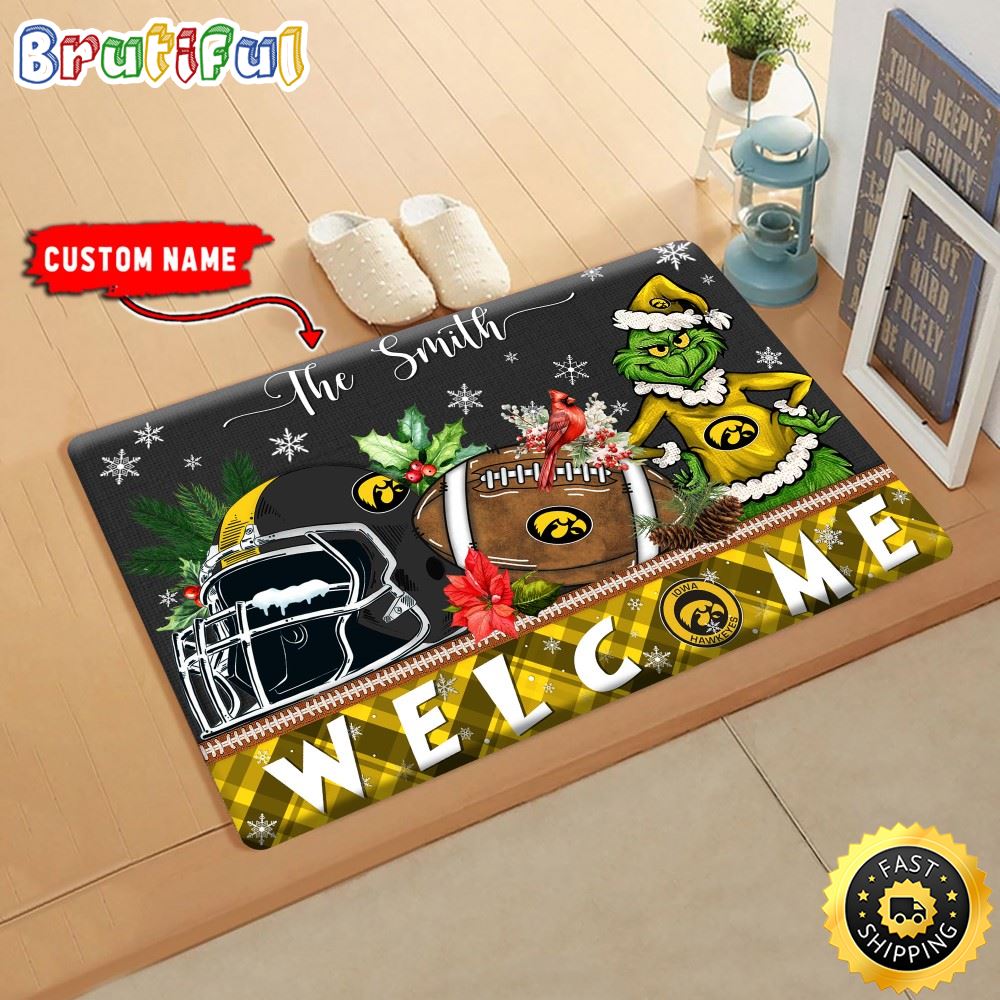 Sportswearmerch Iowa Hawkeyes NCAA Grinch Christmas Doormat For Fan