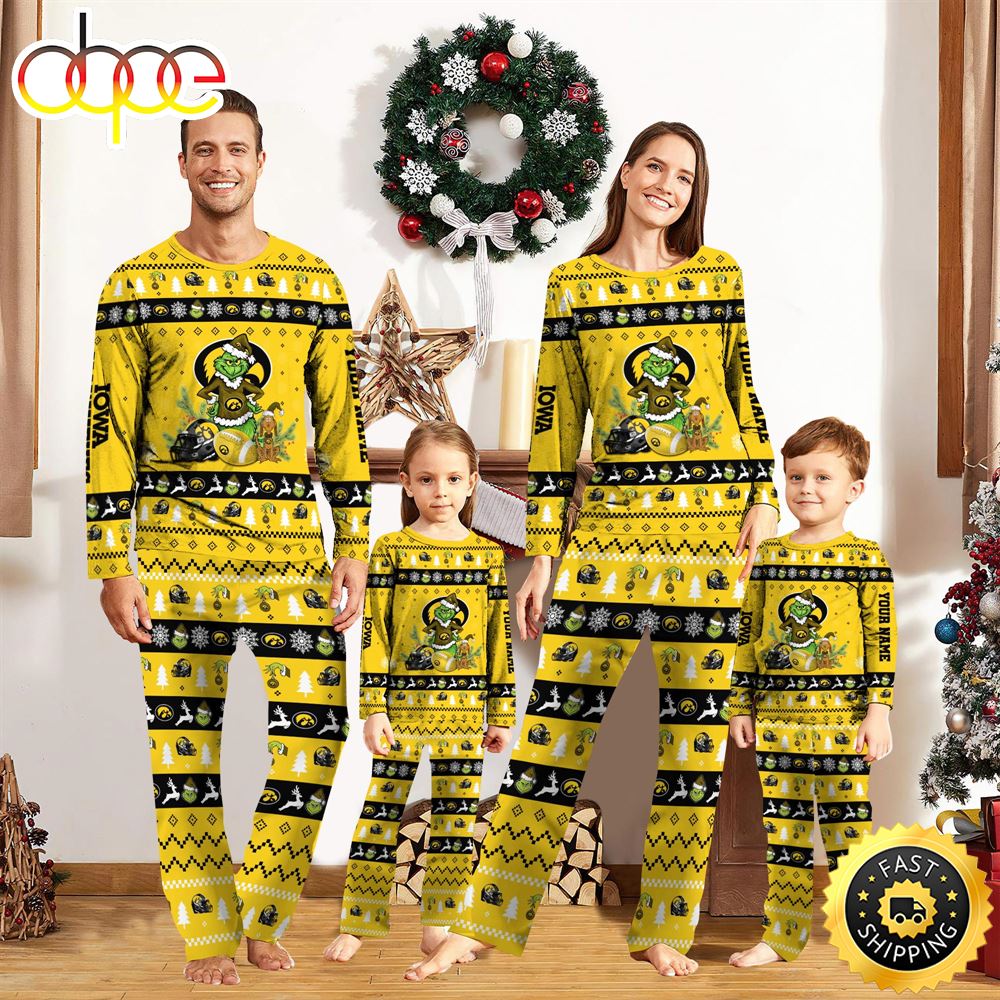 Sportswearmerch Iowa Hawkeyes NCAA Grinch Christmas Personalized Pajamas For Fan