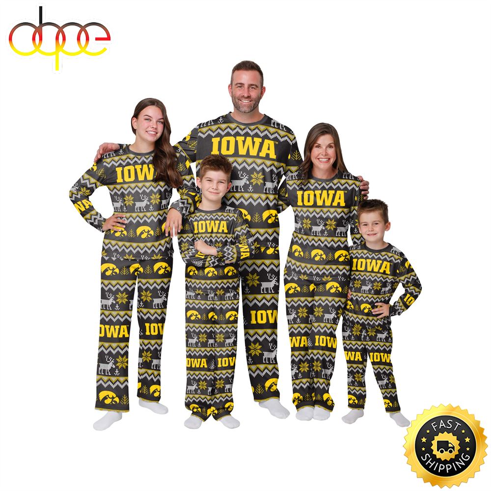 Sportswearmerch Iowa Hawkeyes NCAA Patterns Essentials Christmas Personalized Pajamas For Fan