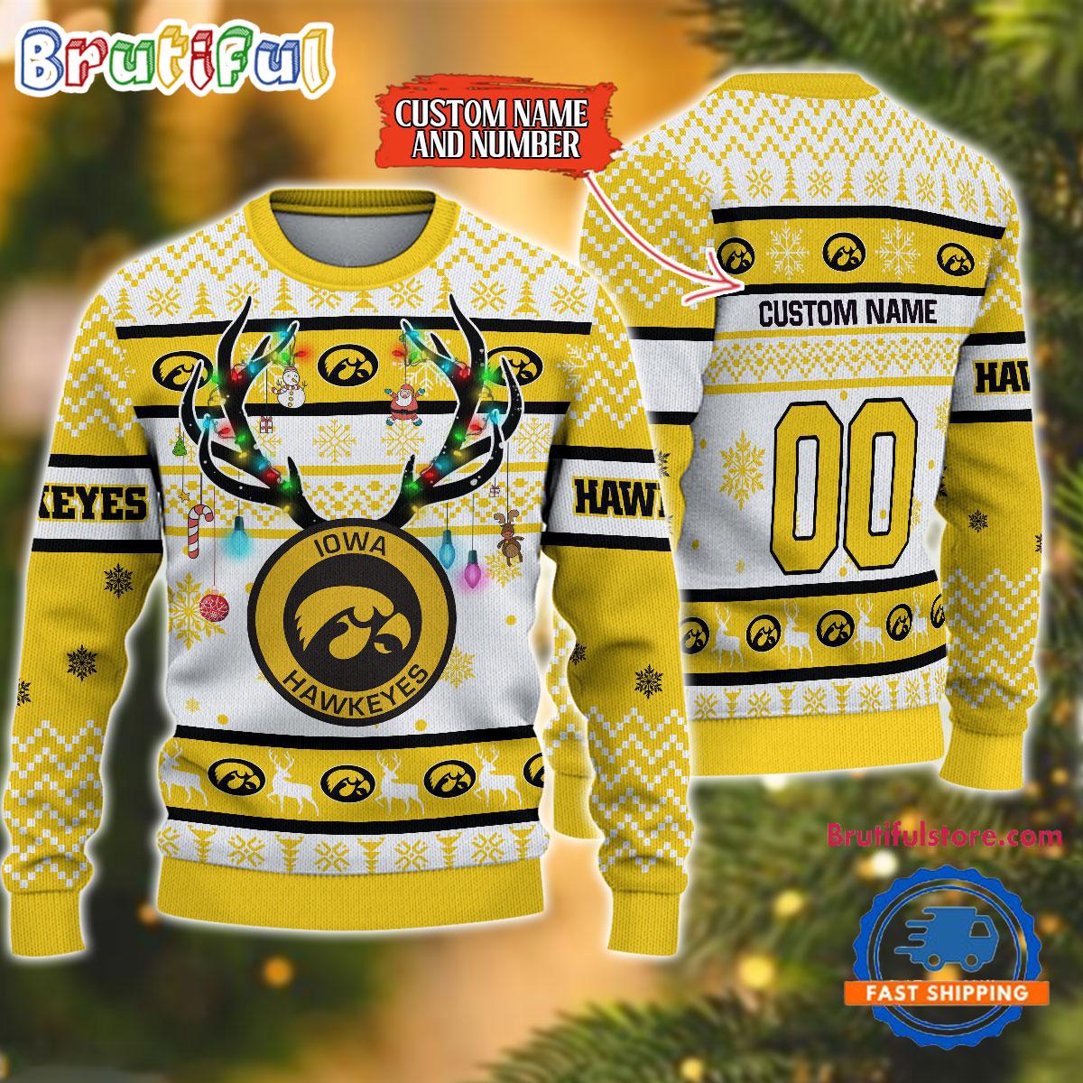 Sportswearmerch Iowa Hawkeyes NCAA Special Reindeer Light Personalized Christmas Sweater For Fan