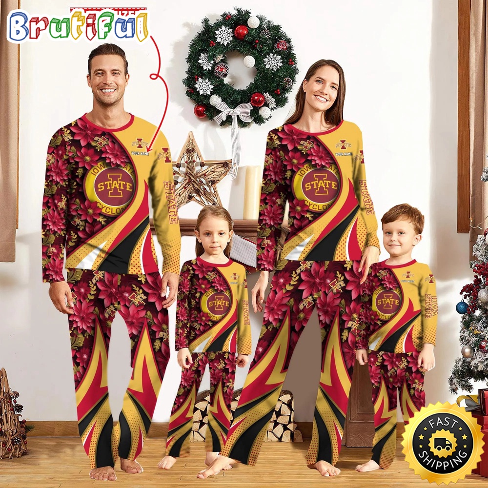 Sportswearmerch Iowa State Cyclones NCAA Flower Personalized Pajamas Family For Fan
