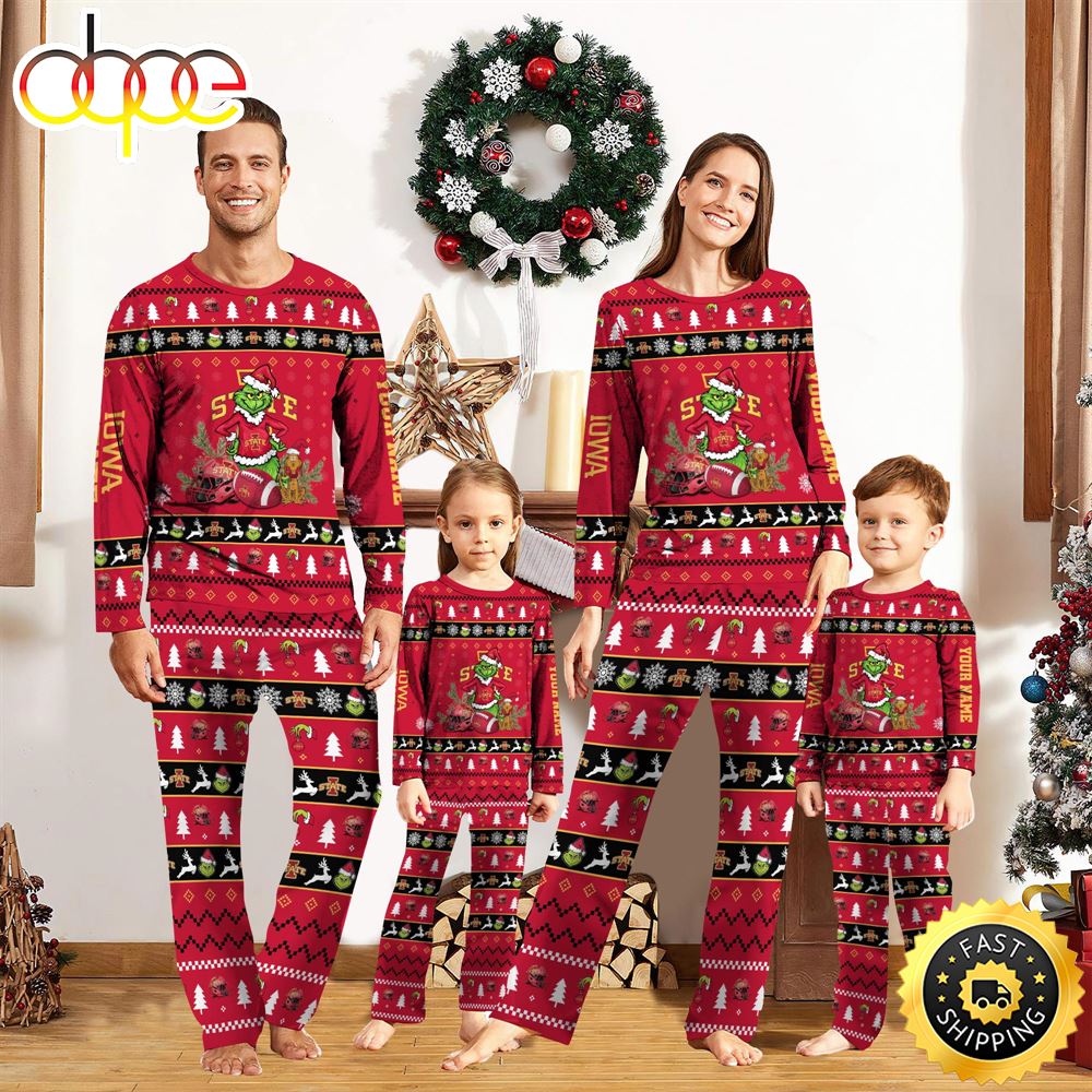 Sportswearmerch Iowa State Cyclones NCAA Grinch Christmas Personalized Pajamas For Fan