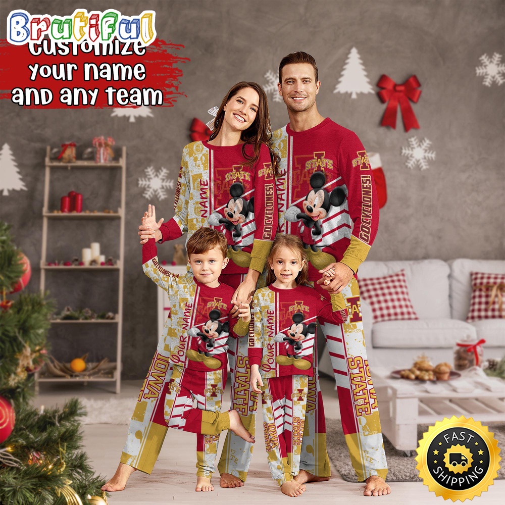 Sportswearmerch Iowa State Cyclones NCAA Mickey Mouse Personalized Pajamas Family For Fan