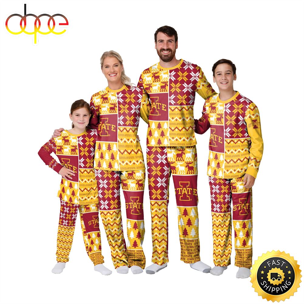 Sportswearmerch Iowa State Cyclones NCAA Patterns Essentials Christmas Personalized Pajamas For Fan