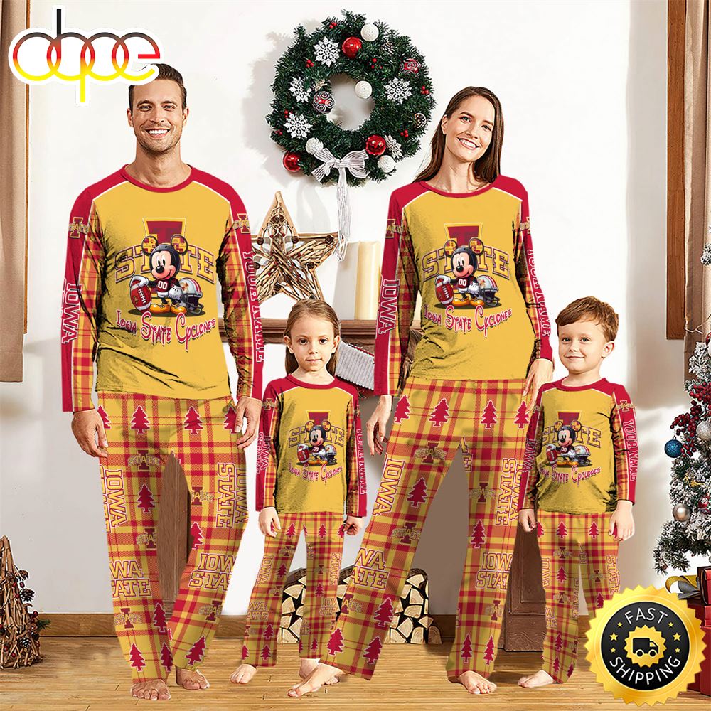 Sportswearmerch Iowa State Cyclones NCAA x Mickey Mouse Personalized Pajamas Family For Fan