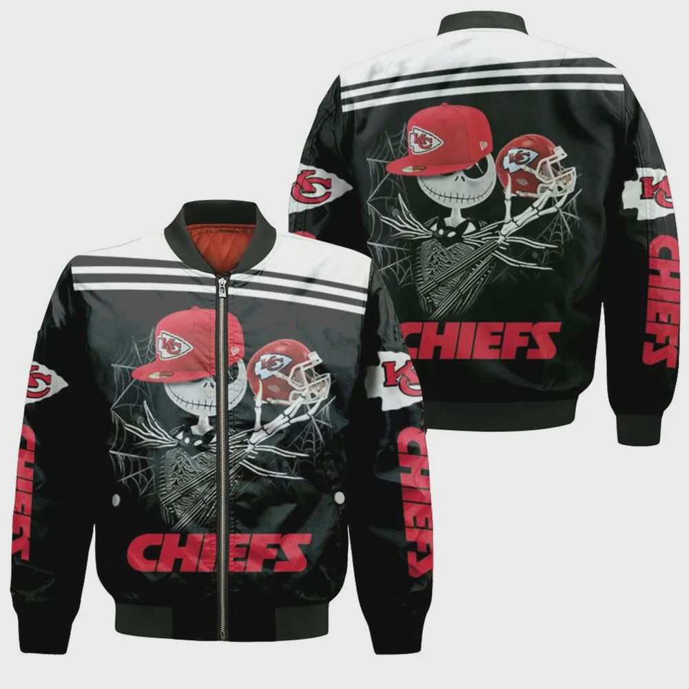 Sportswearmerch Jack Skellington Keeps x Kansas City Chiefs NFL Bomber Jacket For Fan