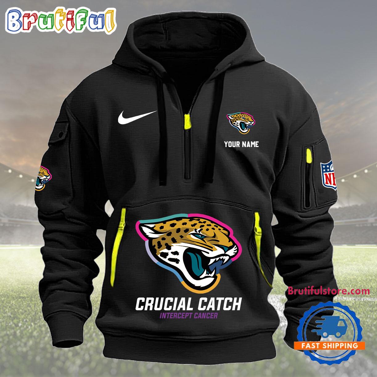Sportswearmerch Jacksonville Jaguars NFL 2024 Crucial Catch Half Zip Hoodie For Fan