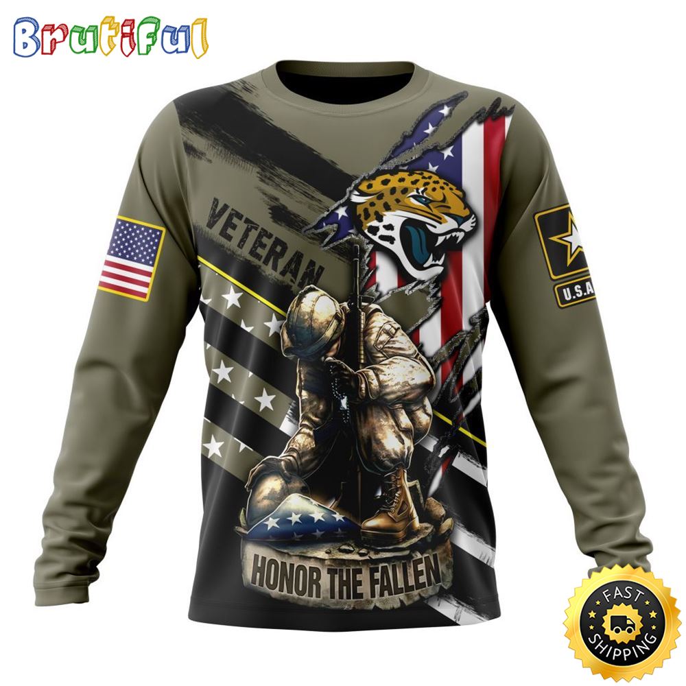 Sportswearmerch Jacksonville Jaguars NFL Crewneck Honor Veterans Kneeling Soldier Personalized Sweater For Fan