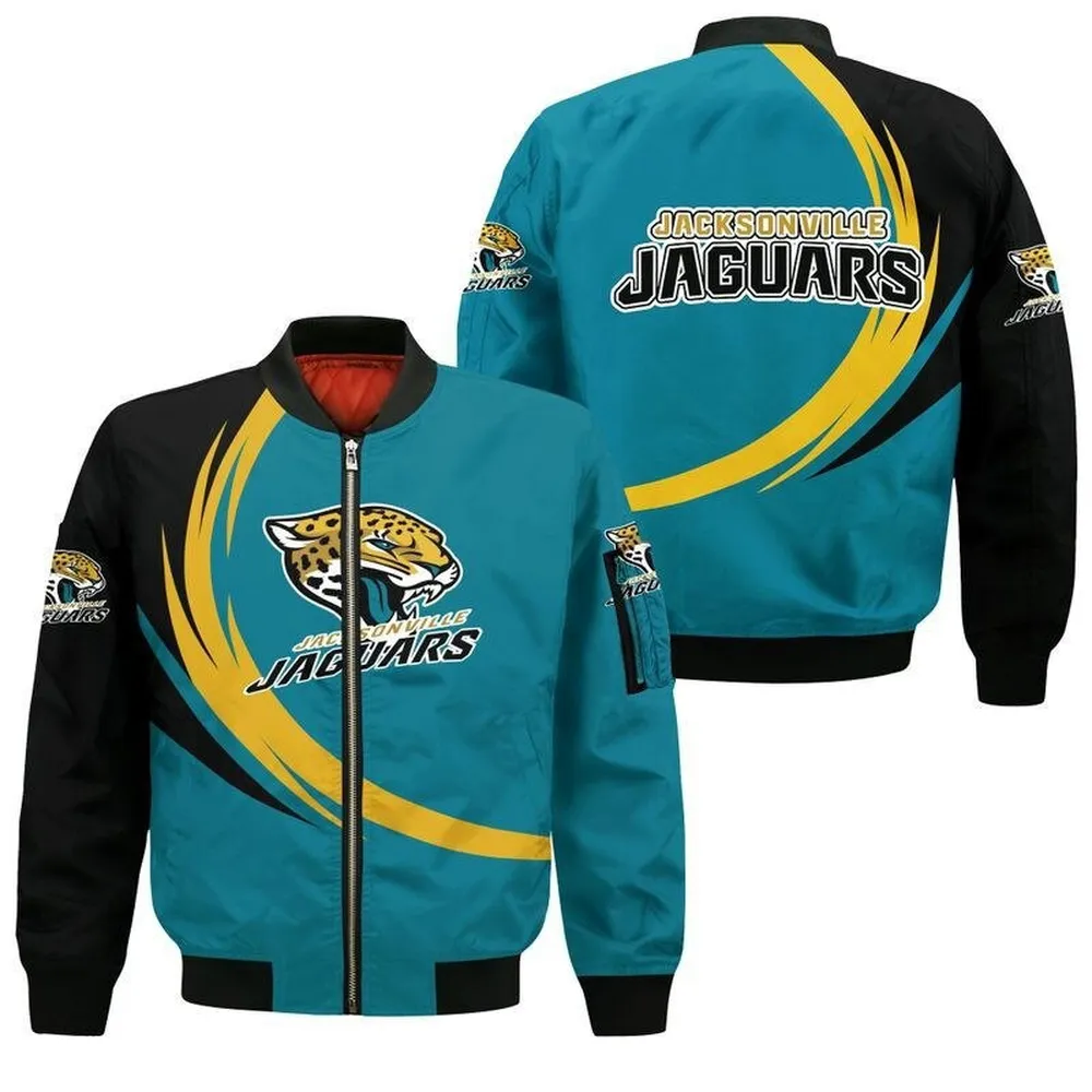 Sportswearmerch Jacksonville Jaguars NFL Curve Pattern Bomber Jacket For Fan