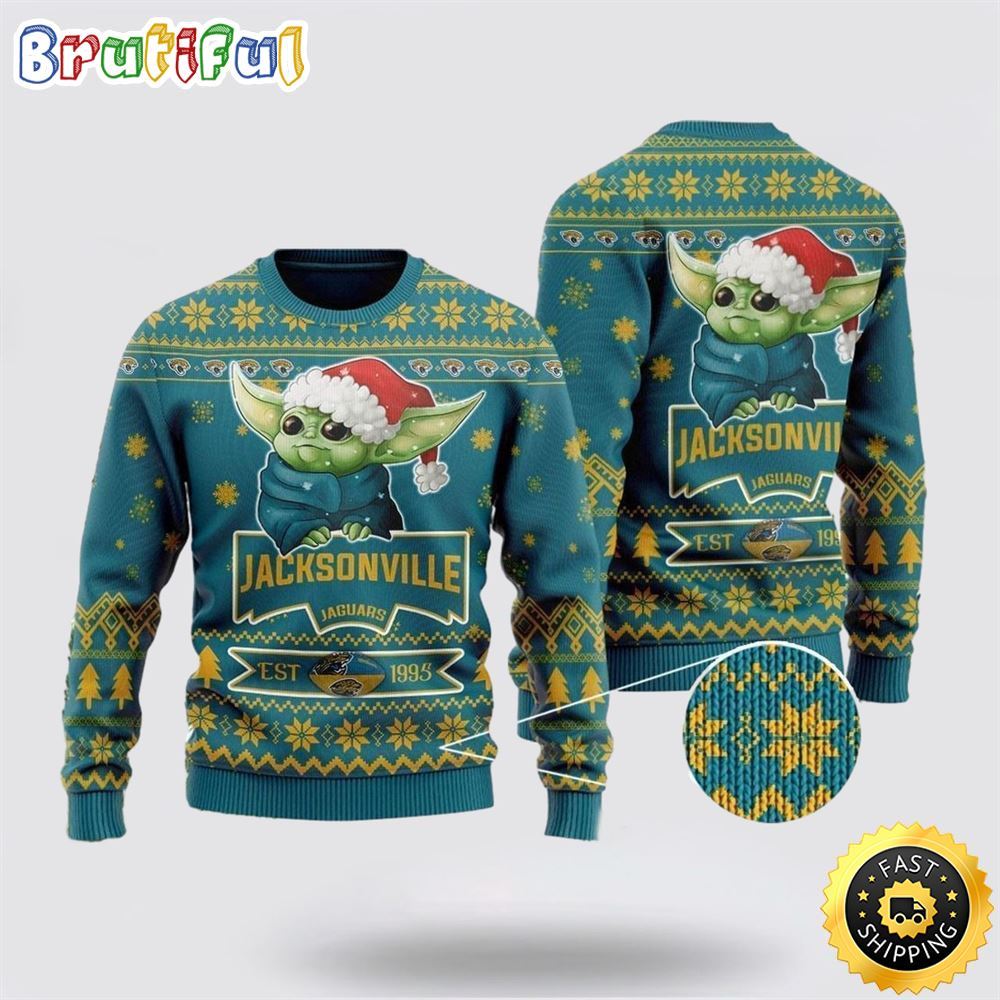 Sportswearmerch Jacksonville Jaguars NFL Cute Baby Yoda Personalized Christmas Sweater For Fan