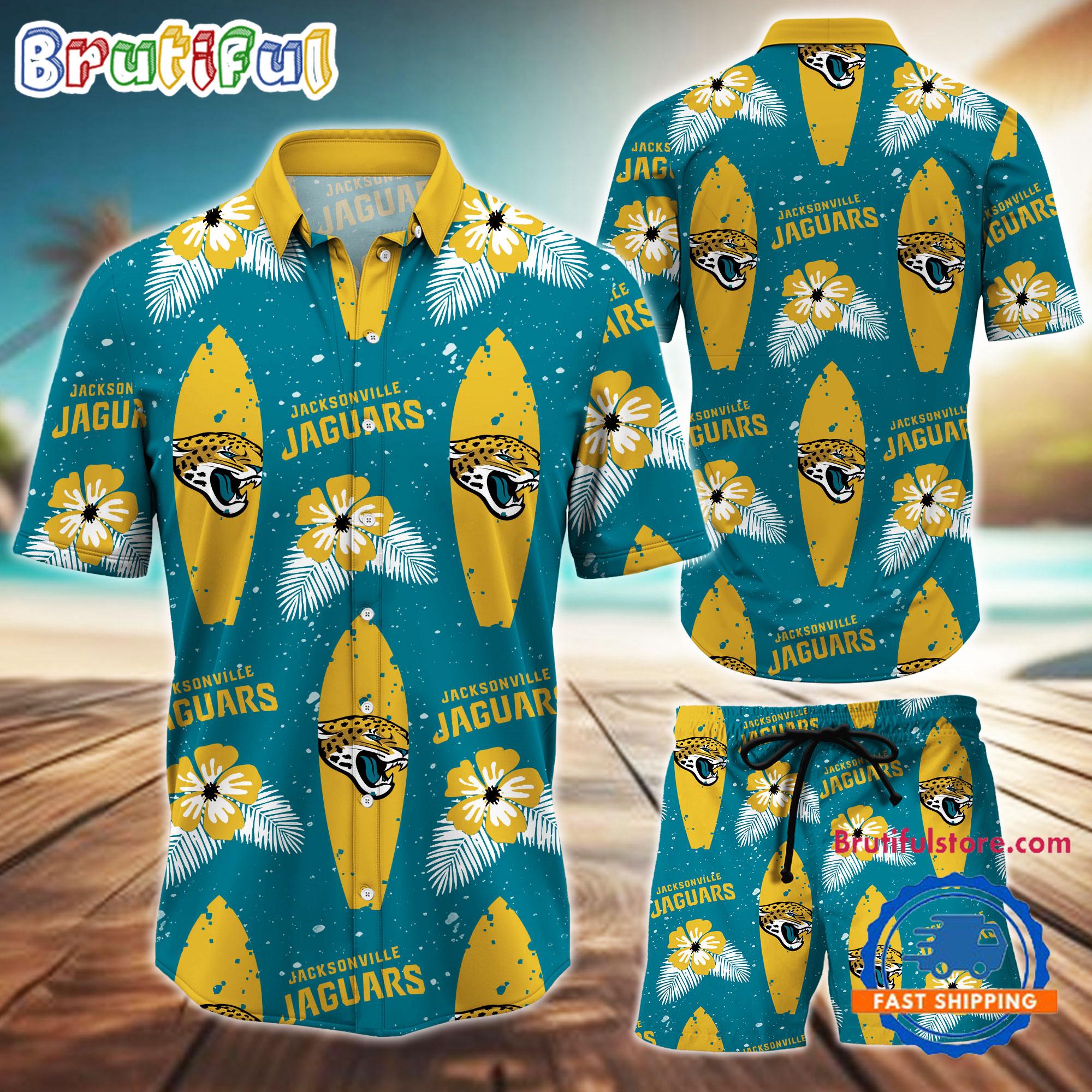 Sportswearmerch Jacksonville Jaguars NFL Flower Pattern Personalized Set Short Set For Fan