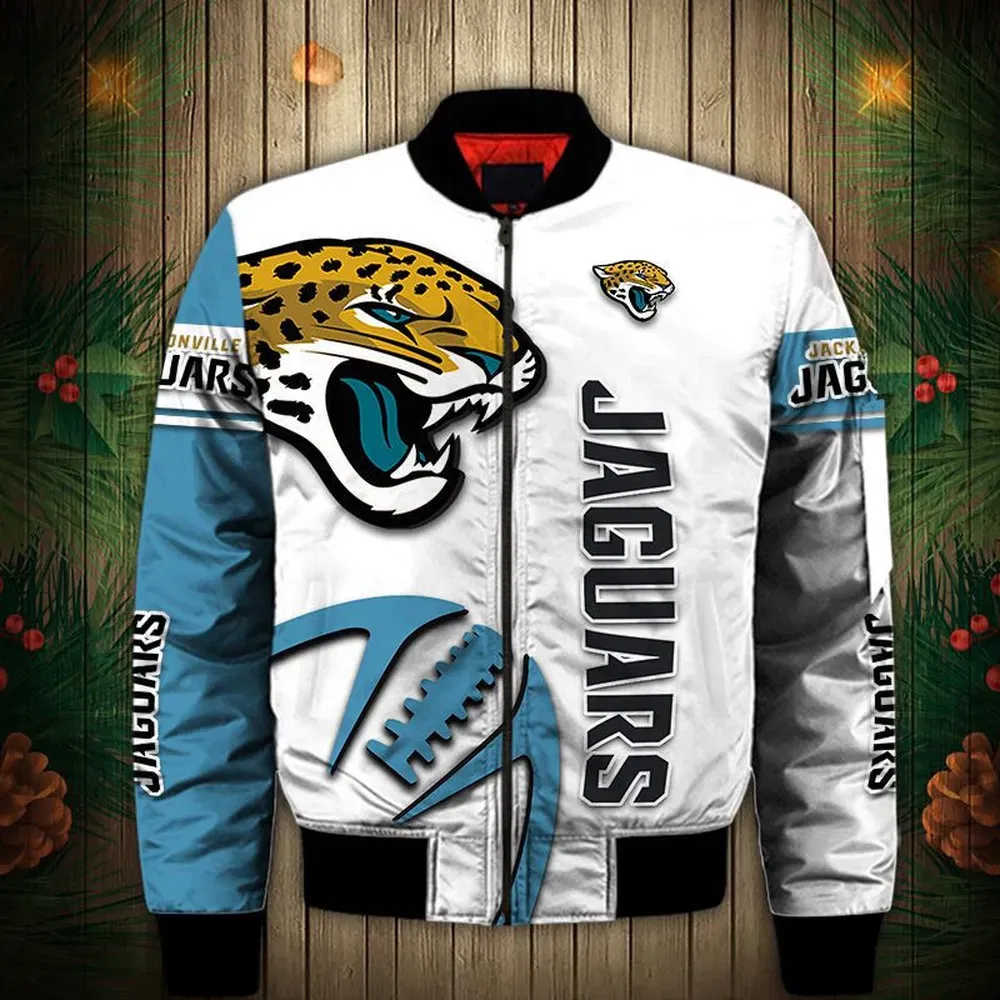 Sportswearmerch Jacksonville Jaguars NFL Graphic Balls Pattern Bomber Jacket For Fan