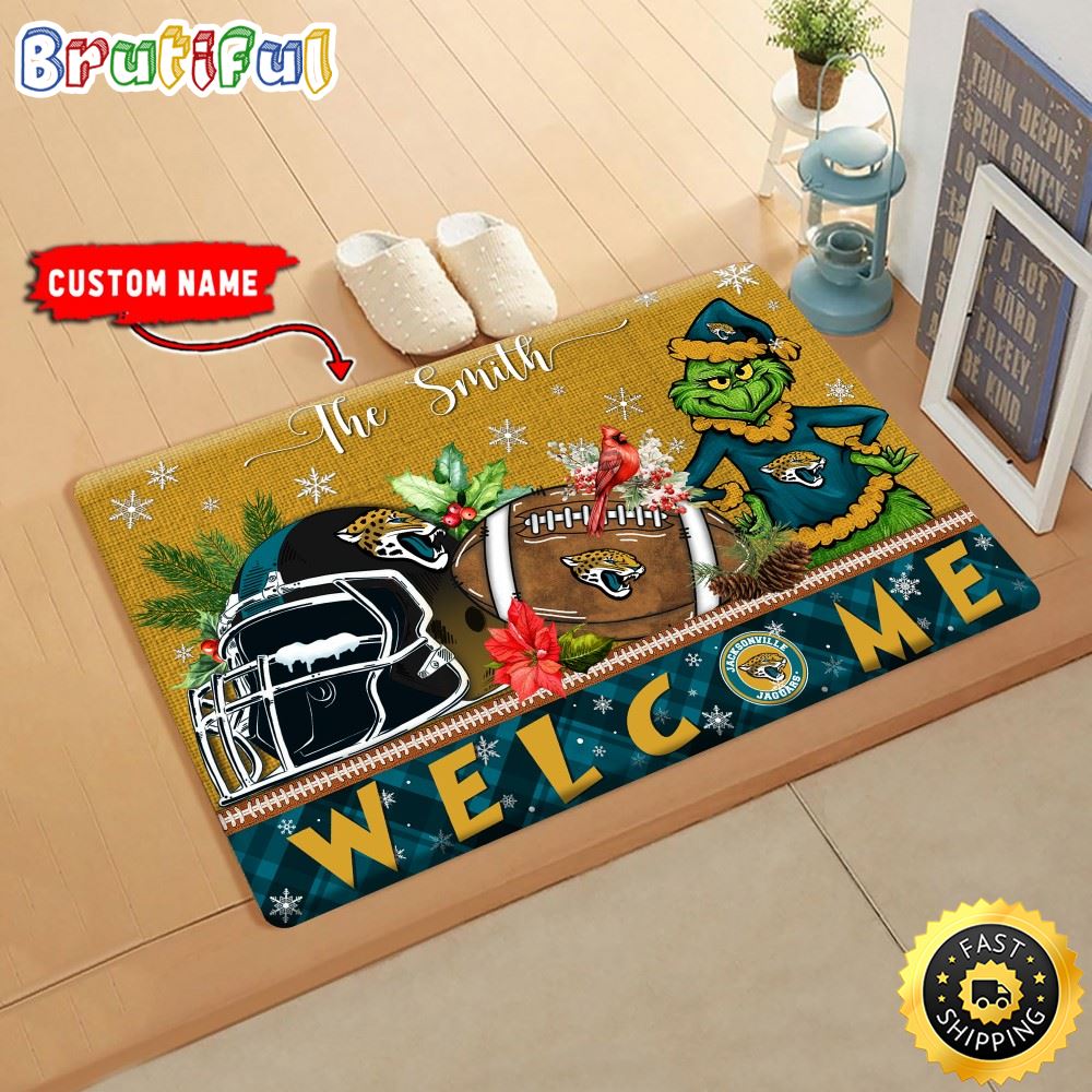 Sportswearmerch Jacksonville Jaguars NFL Grinch Christmas Doormat For Fan