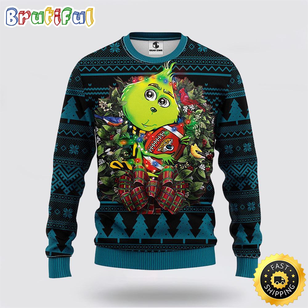 Sportswearmerch Jacksonville Jaguars NFL Grinch Hug Ugly Christmas Sweater For Fan