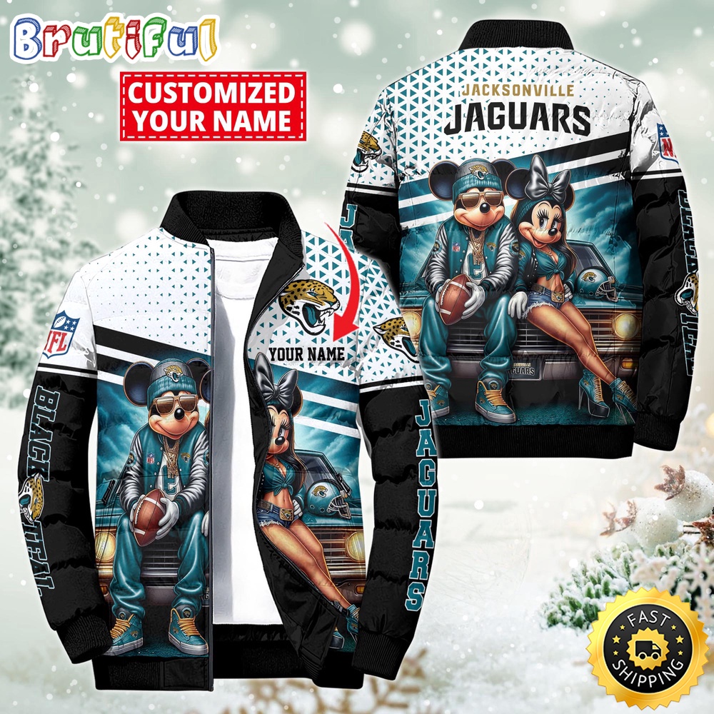 Sportswearmerch Jacksonville Jaguars NFL Mickey Minnie Puffer Jacket For Fan