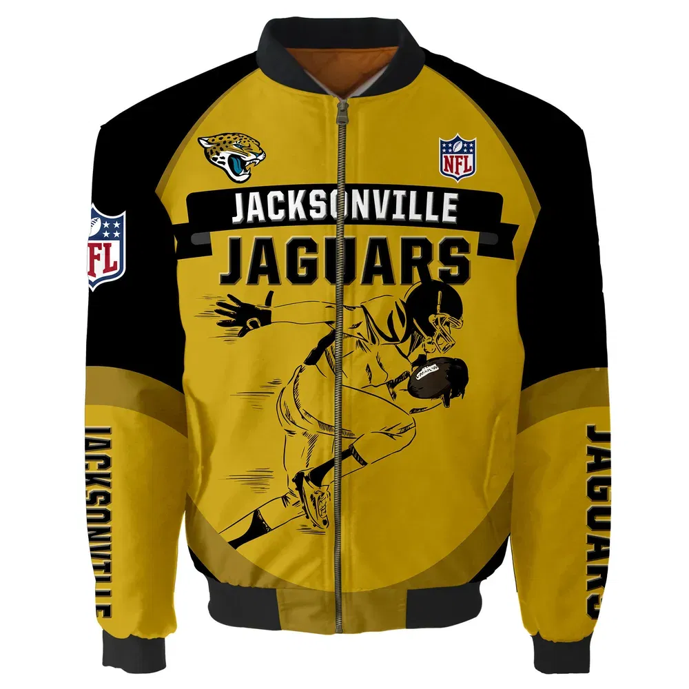 Sportswearmerch Jacksonville Jaguars NFL Players Running Pattern Bomber Jacket For Fan