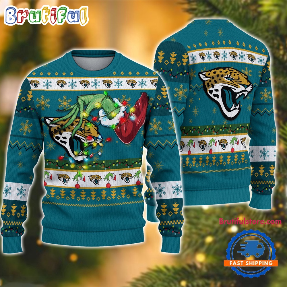 Sportswearmerch Jacksonville Jaguars NFL Special Grinch's Hand Football Christmas Sweater For Fan