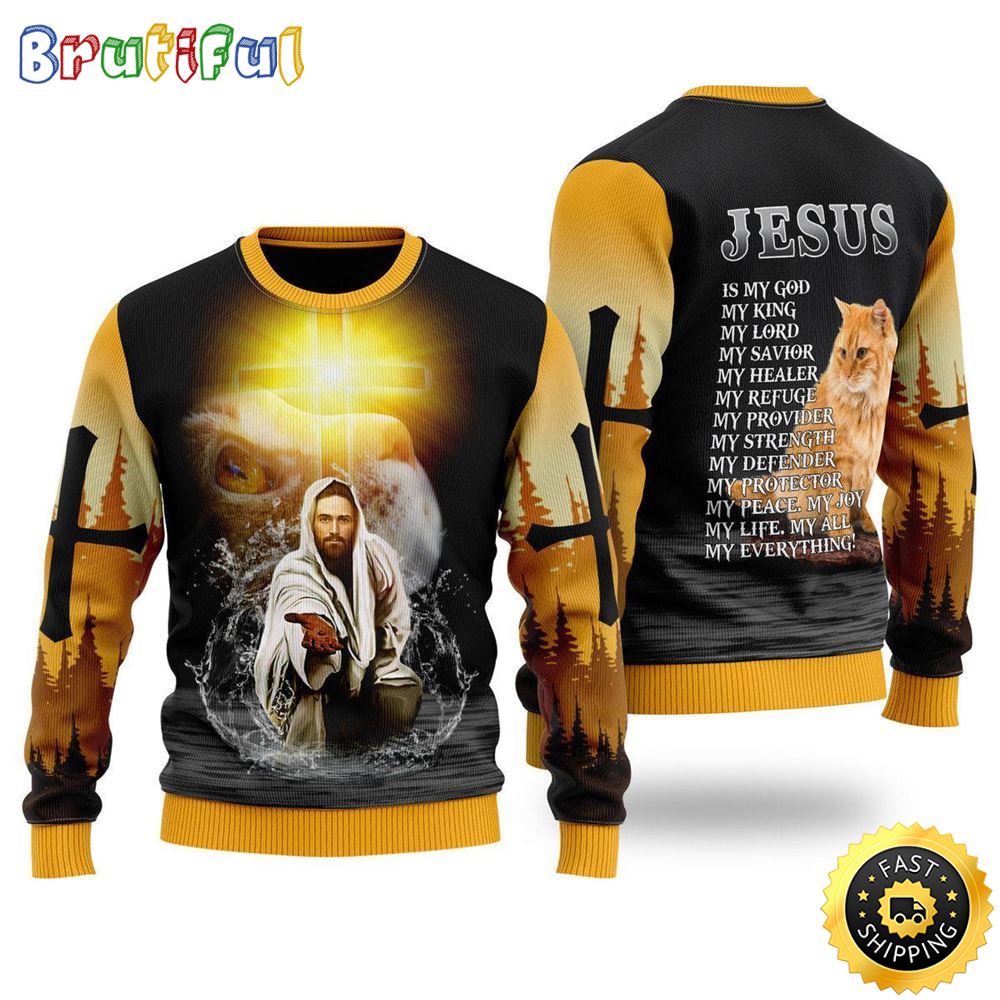 Sportswearmerch Jesus And Cat My Everything Christmas Sweater For Fan
