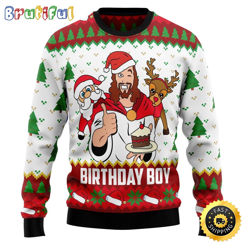 Sportswearmerch Jesus Birthday Boy Christmas Sweater For Fan