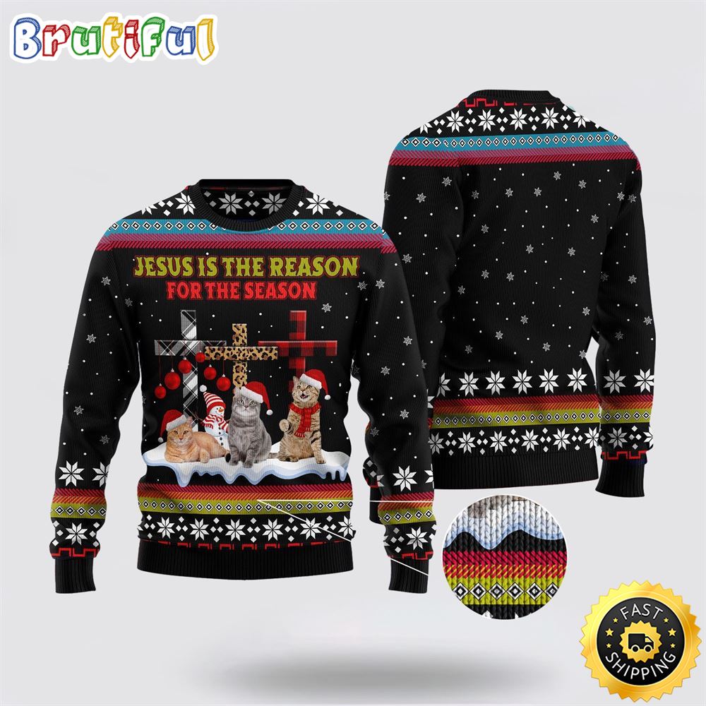 Sportswearmerch Jesus Is The Reason For The Season Cat Christmas Sweater For Fan