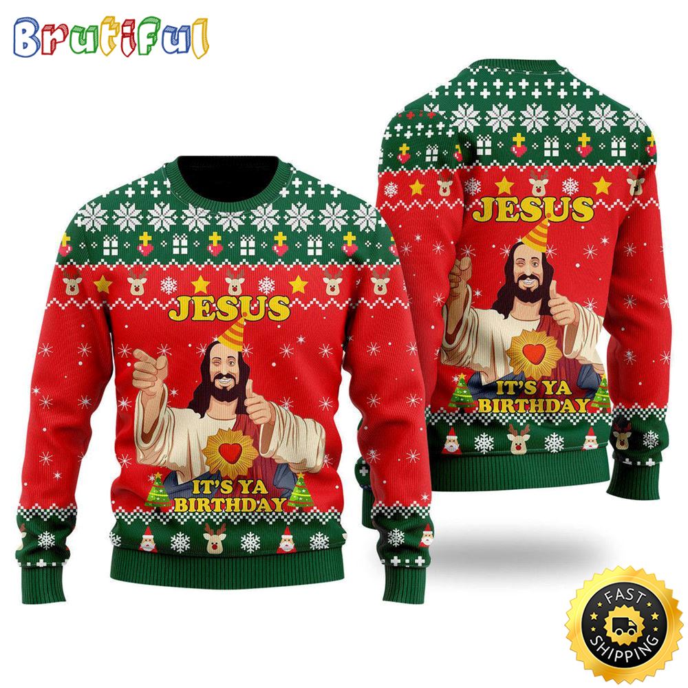 Sportswearmerch Jesus It's Ya Birthday Christmas Sweater For Fan