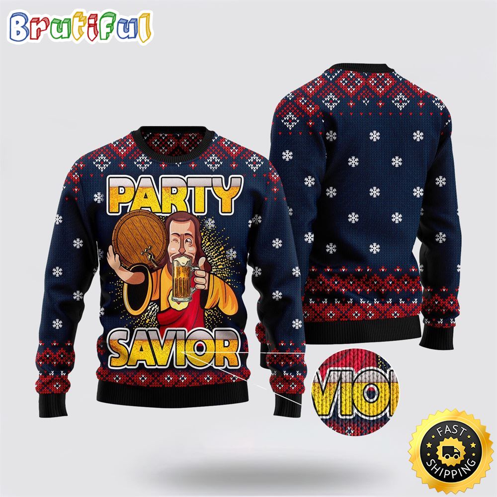 Sportswearmerch Jesus Party Savior Christmas Sweater For Fan