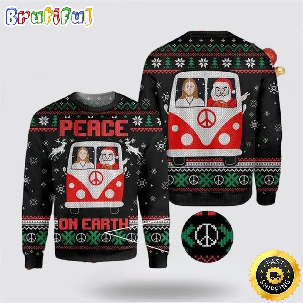 Sportswearmerch Jesus & Santa Peace On Earth Christmas Sweater For Fan