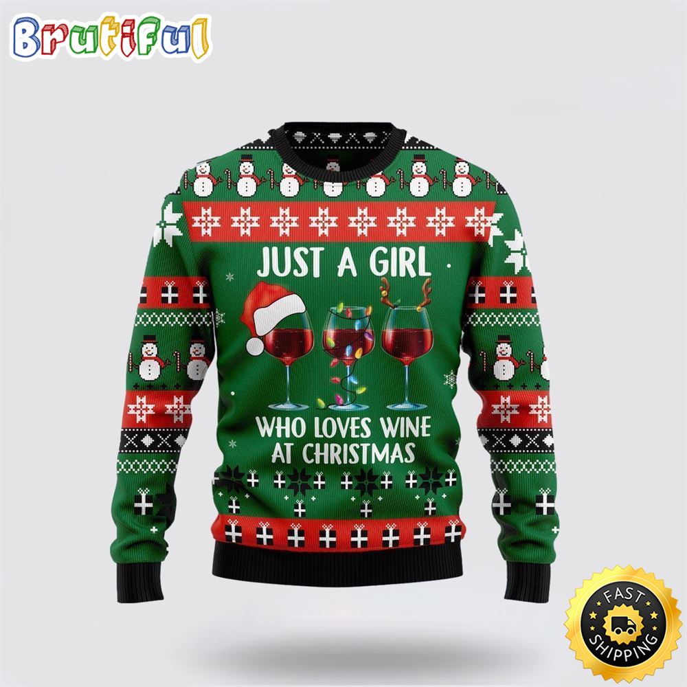 Sportswearmerch Just A Girl With Wine Personalized Christmas Sweater For Fan