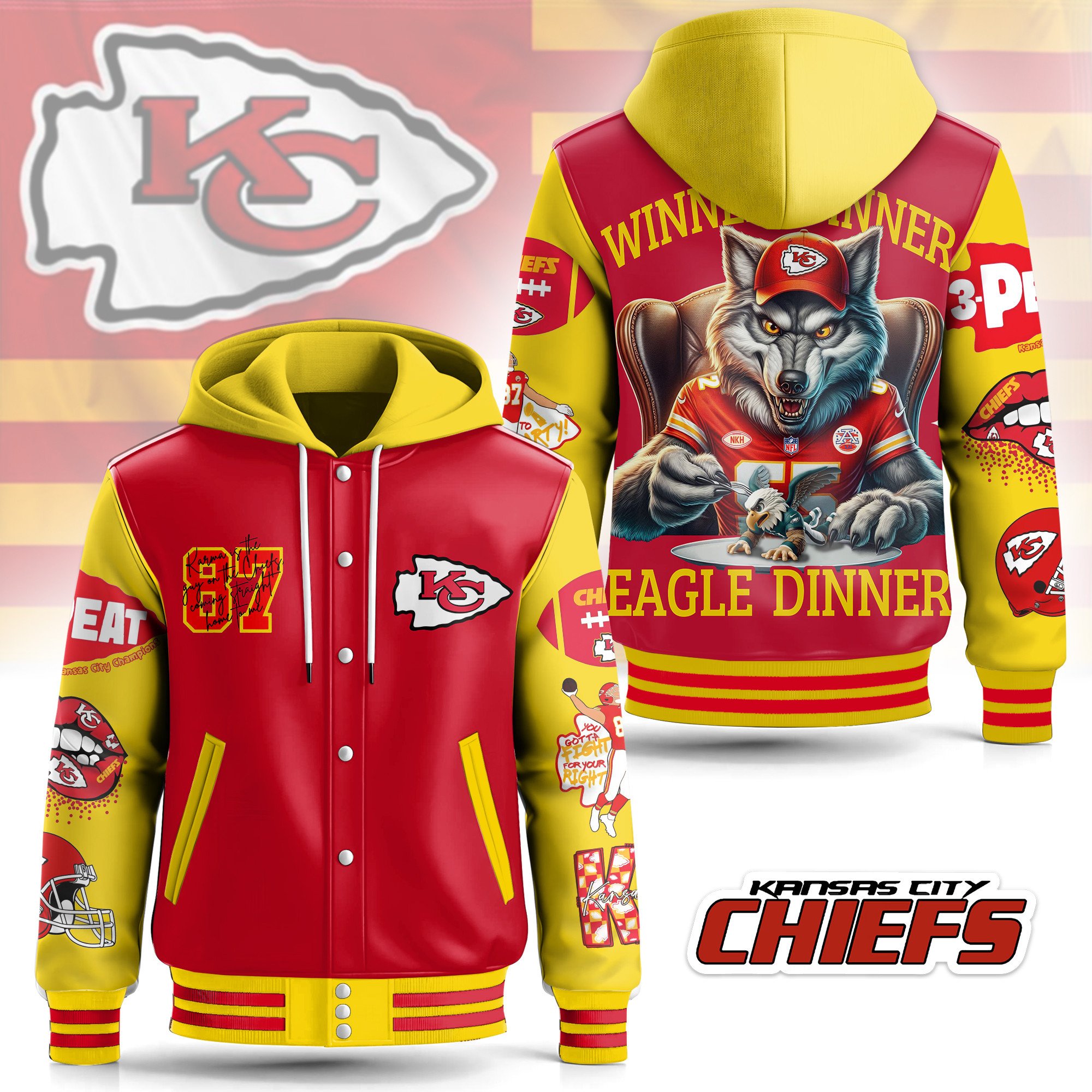 Sportswearmerch Kansas City Chiefs Hooded Baseball Jacket Gift For Fan