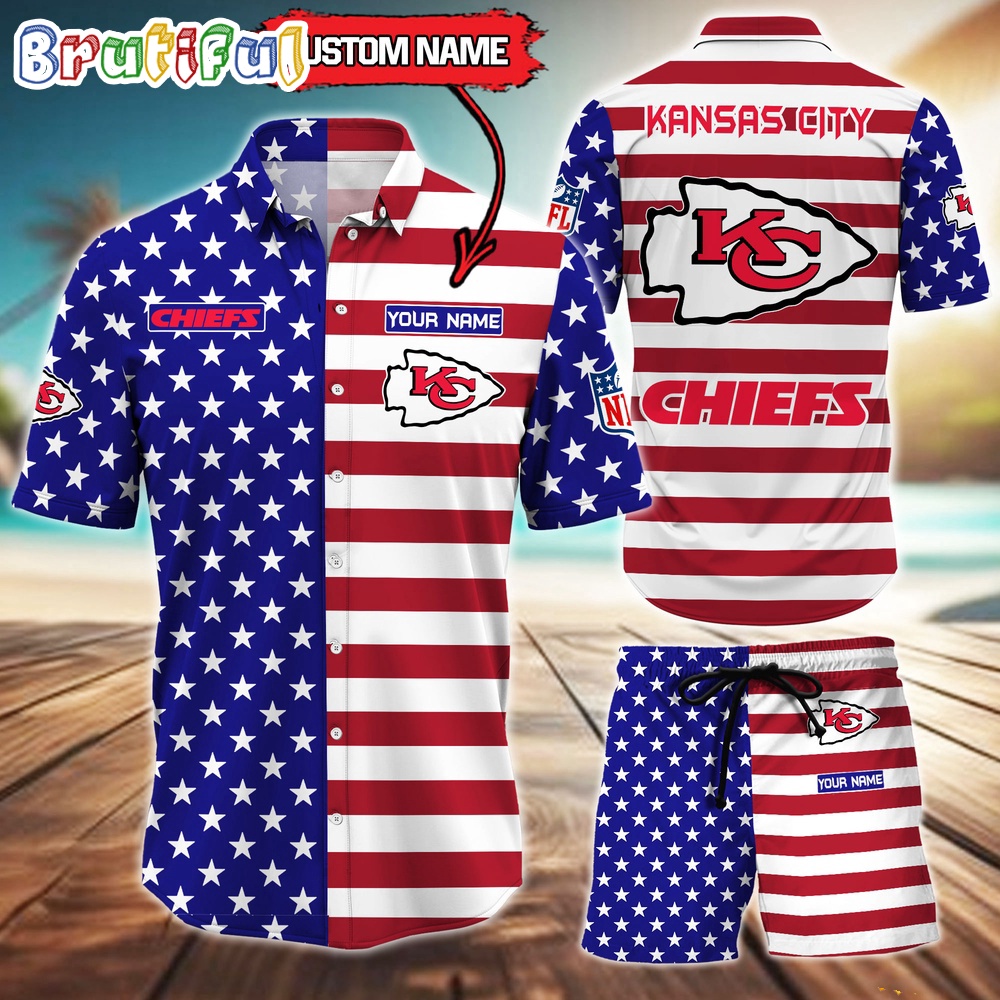 Sportswearmerch Kansas City Chiefs NFL American Flag Personalized Set Short Set For Fan