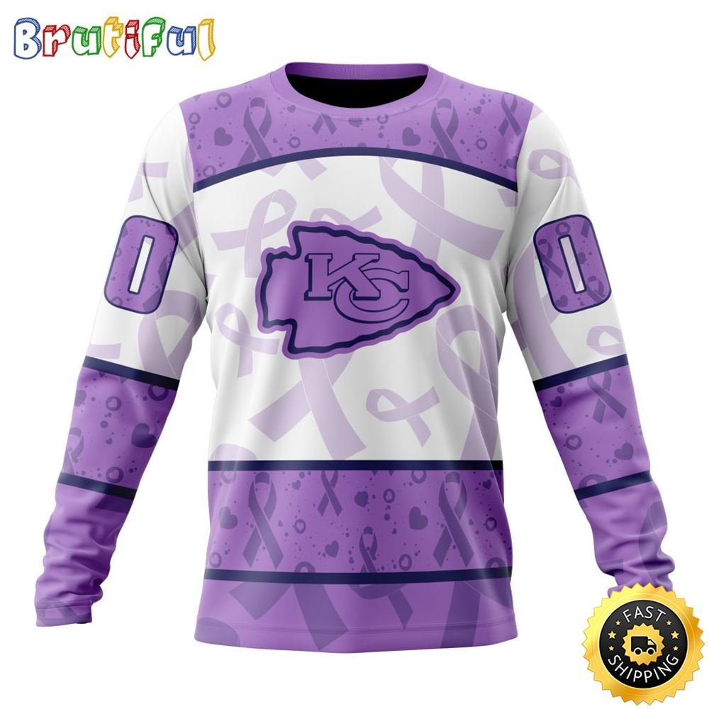 Sportswearmerch Kansas City Chiefs NFL Crewneck Lavender Fights Cancer Personalized Sweater For Fan