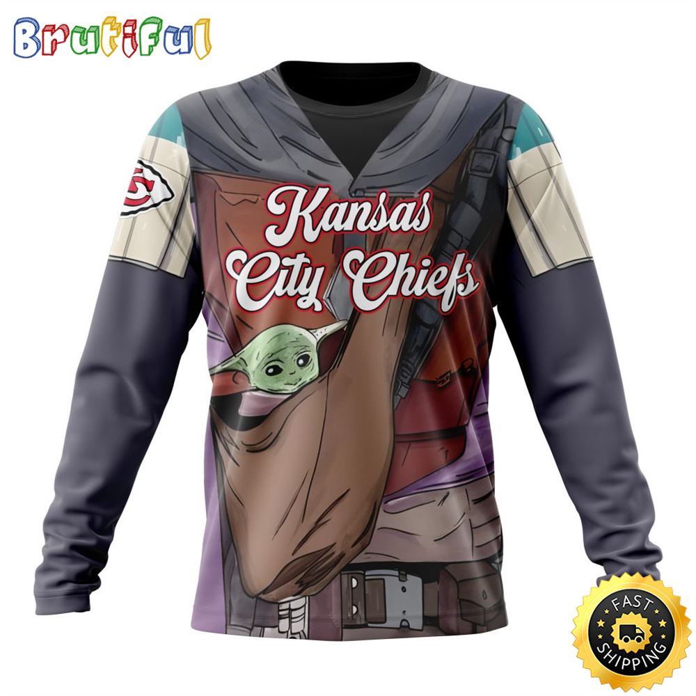 Sportswearmerch Kansas City Chiefs NFL Crewneck Mandalorian And Baby Yoda Personalized Sweater For Fan