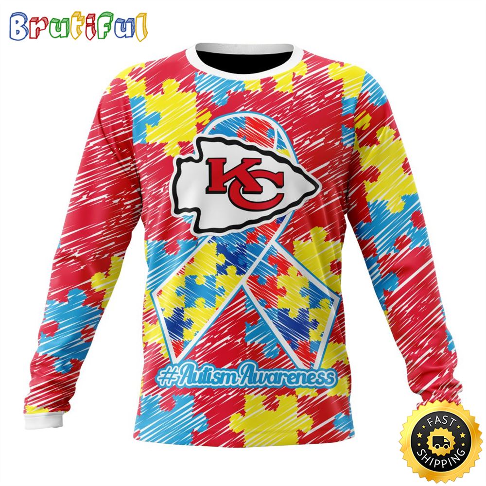 Sportswearmerch Kansas City Chiefs NFL Crewneck Puzzle Autism Awareness Personalized Sweater For Fan