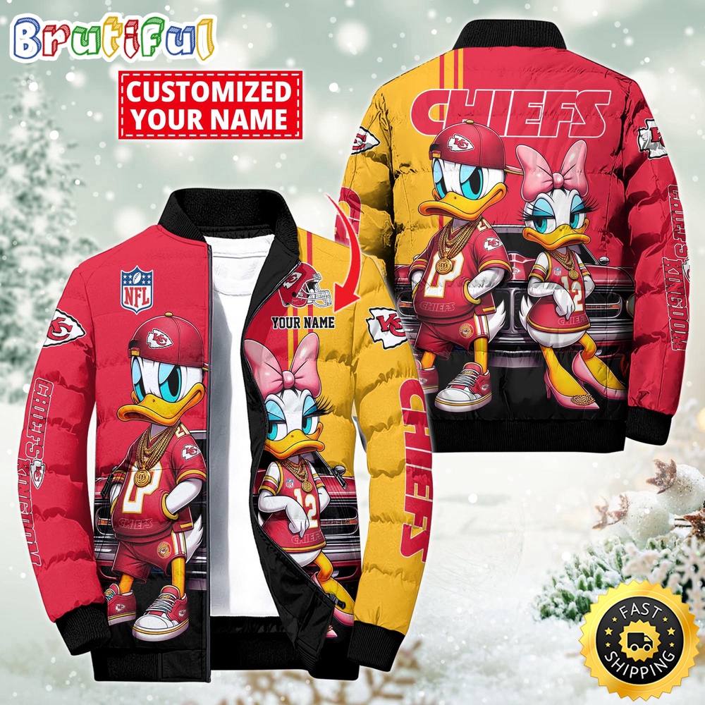 Sportswearmerch Kansas City Chiefs NFL Donald Duck Puffer Jacket For Fan