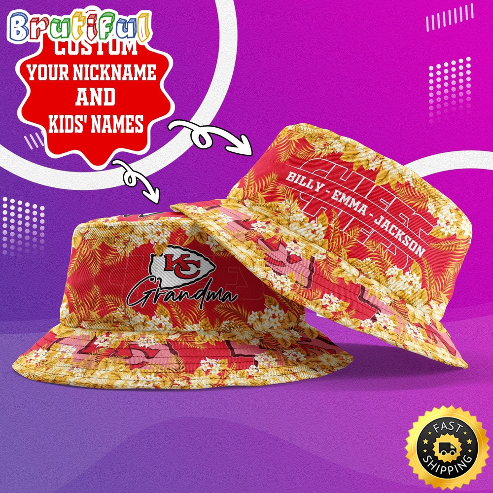 Sportswearmerch Kansas City Chiefs NFL Floral Pattern Personalized Bucket Hat For Fan