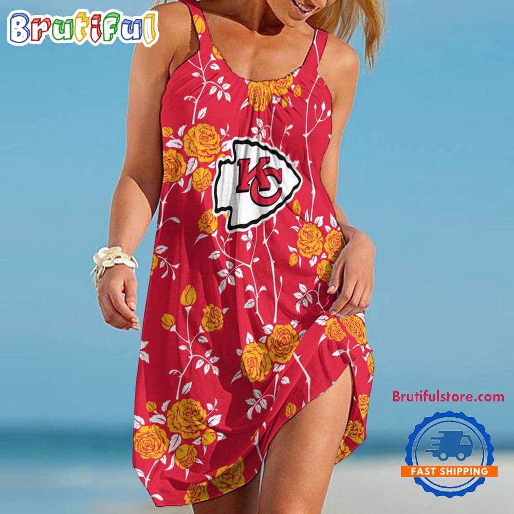 Sportswearmerch Kansas City Chiefs NFL Flower Women’s Summer Beach Dress For Fan