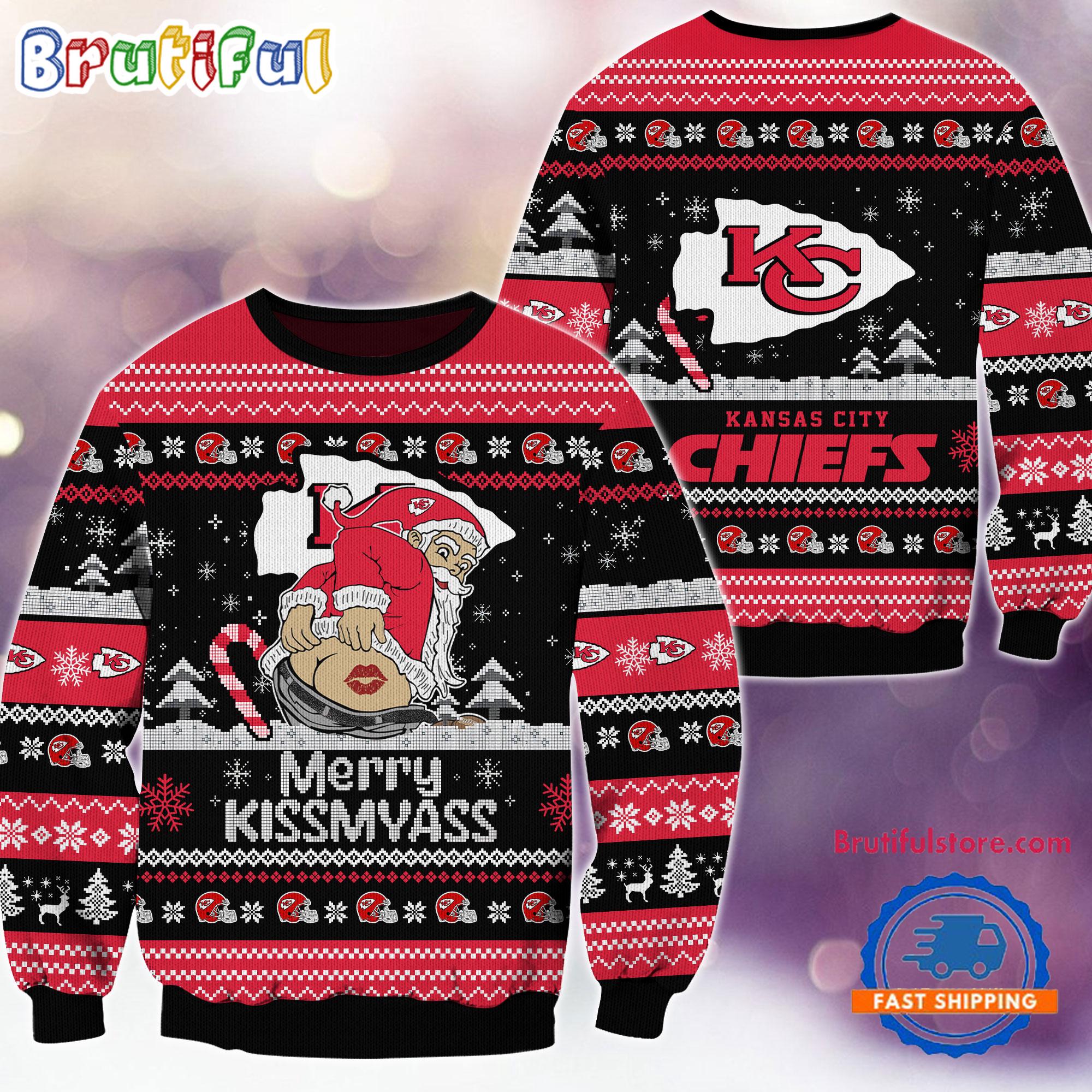 Sportswearmerch Kansas City Chiefs NFL Funny Santa Claus Christmas Sweater For Fan