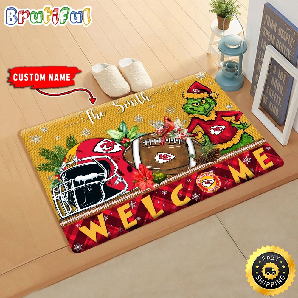 Sportswearmerch Kansas City Chiefs NFL Grinch Christmas Doormat For Fan