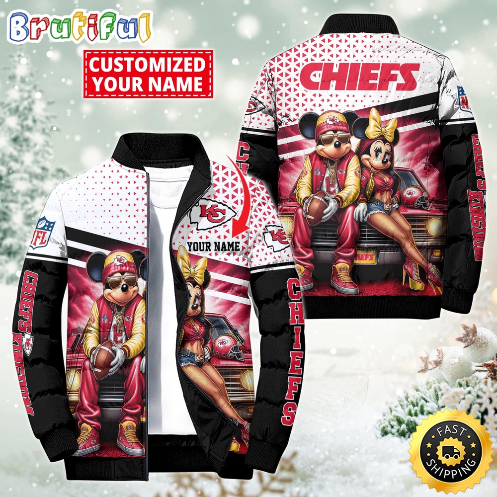 Sportswearmerch Kansas City Chiefs NFL Mickey Minnie Puffer Jacket For Fan