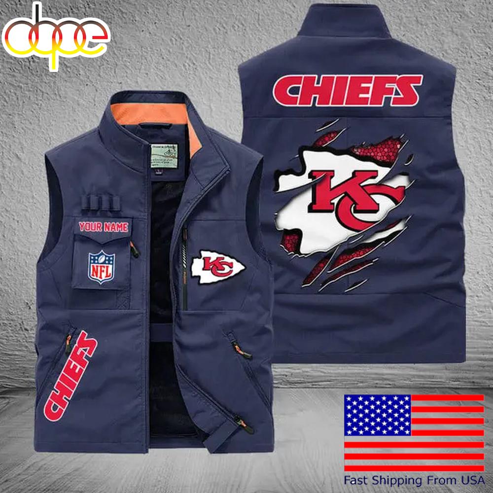 Sportswearmerch Kansas City Chiefs NFL On Back Personalized Pocket Vest For Fan