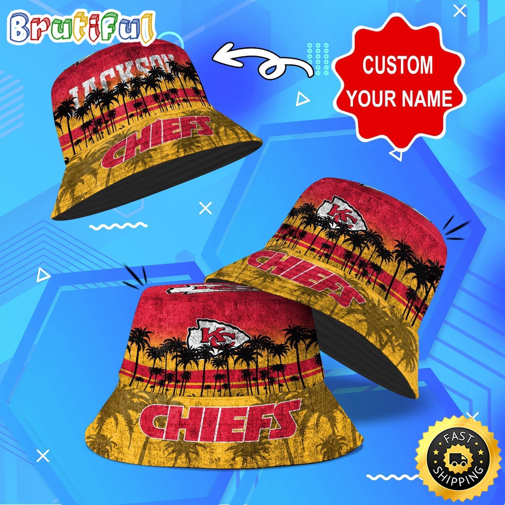 Sportswearmerch Kansas City Chiefs NFL Palm Tree Personalized Bucket Hat For Fan
